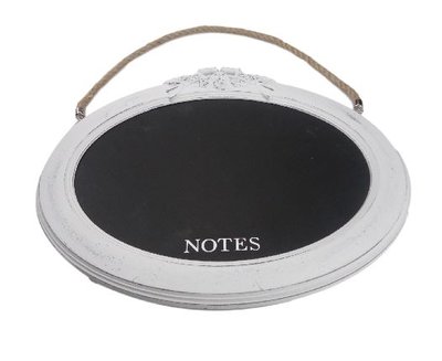 Wanddecoratie krijtbord met ornament MAIKE - Wit - Ovaal - 38x31cm