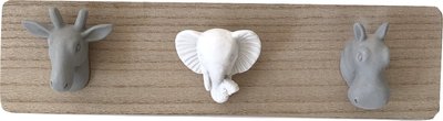 Kapstok kinderkamer dieren - Grijs / Wit - Hout / Kunststof - 3 haken - 34x9x5cm