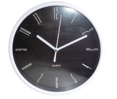 Klok met hout motief JULES - Wit/Zwart - Rond - Ø19.5 cm