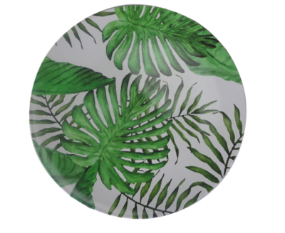 Decoratie bord met blad motief ALEXIA - Wit / Groen - Ø33cm