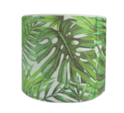 Bloempot met blad motief - Groen/Wit - Ø11.5 x h10 cm