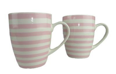Mok met candy stripes ALETTA - Roze / Wit - Keramiek - Beker - Set van 2
