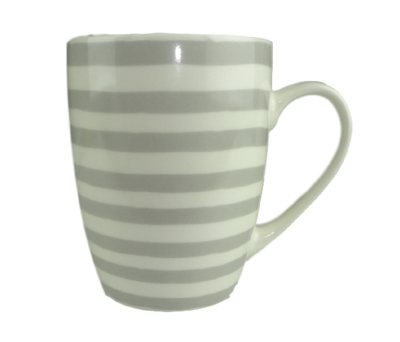 Mok met candy stripes ALETTA - Grijs / Wit - Keramiek - Beker - Set van 2