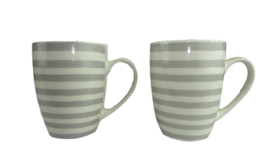 Mok met candy stripes ALETTA - Grijs / Wit - Keramiek - Beker - Set van 2
