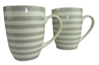 Mok met candy stripes ALETTA - Grijs / Wit - Keramiek - Beker - Set van 2
