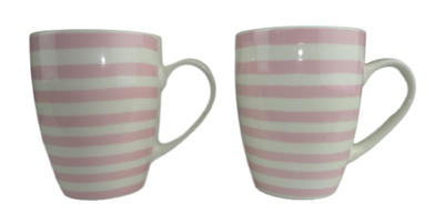 Mok met candy stripes ALETTA - Roze / Wit - Keramiek - Beker - Set van 2