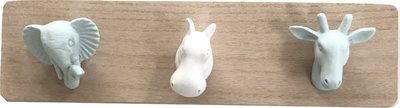Kapstok kinderkamer dieren - Mint / Wit - Hout / Kunststof - 3 haken - 34x9x5cm