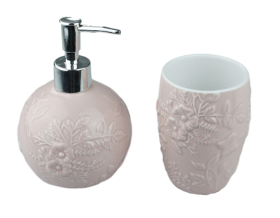 Tandenborstelhouder en zeepdispenser JOZUA - Roze - Keramiek
