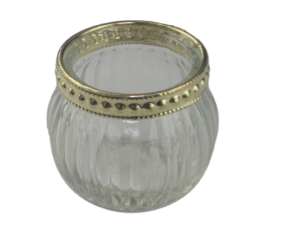 Theelichthouder ANNABEL - Set van 2 - Transparant / Goud - Glas / Kunststof - Ø 6.5 x h 5.5 cm