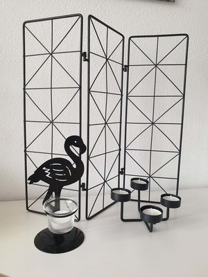 Flamingo theelichthouder LARD - Zwart - Metaal / Glas - 11 x 10 x 20 cm