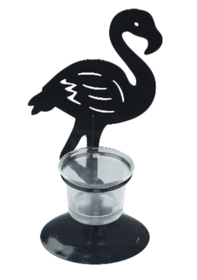 Flamingo theelichthouder LARD - Zwart - Metaal / Glas - 11 x 10 x 20 cm