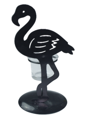 Flamingo theelichthouder LARD - Zwart - Metaal / Glas - 11 x 10 x 20 cm