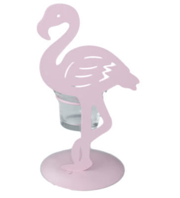 Flamingo theelichthouder LARD - Roze - Metaal / Glas - 11 x 10 x 20 cm