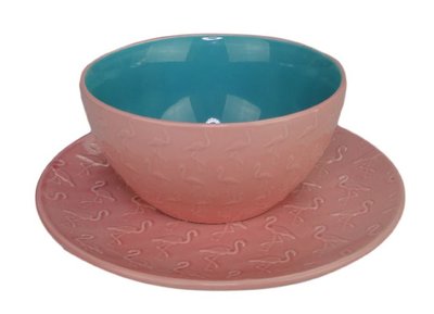 Bord Flamingo - Roze - Keramiek - Ø 21,5 cm - Set van 2