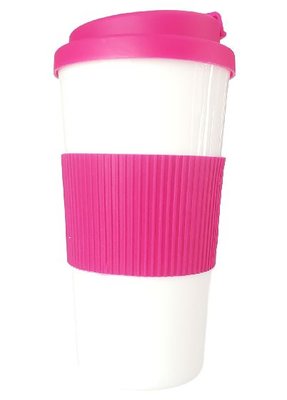 Reisbeker KATJA - Wit / Roze - Kunststof - 18 x 9 cm