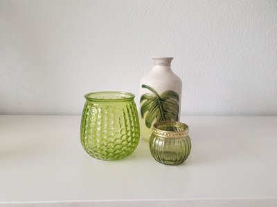 Theelichthouder EVELIEN - Groen - Glas - Ø8 x h10 cm