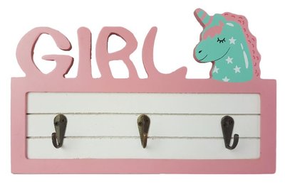 Kapstok Unicorn - Roze - Hout / Metaal - Wandkapstok - 27 x 17.5 x 4 cm
