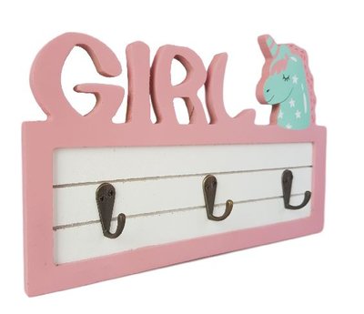 Kapstok Unicorn - Roze - Hout / Metaal - Wandkapstok - 27 x 17.5 x 4 cm