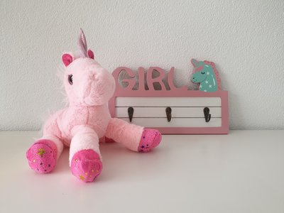 Kapstok Unicorn - Roze - Hout / Metaal - Wandkapstok - 27 x 17.5 x 4 cm