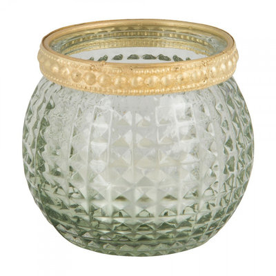 Theelichthouder ANNE - Set van 2 - Groen / Goud - Glas / Kunststof - Ø 6.5 x h 5.5 cm