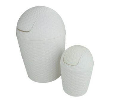 Afvalemmer Rattan ROLAND - Wit - Kunststof - Rond - 5L - H 30 x Ø 21 cm