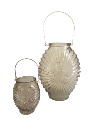 Mini windlicht TINEKE - Grijs - Ø9 x h 12 cm