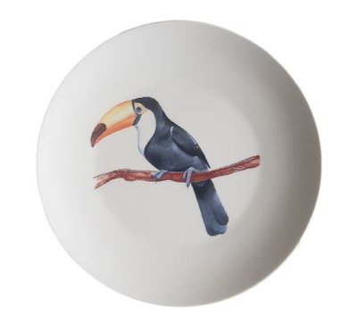 Decoratieve wandbord Toekan - Zwart / Wit / Oranje - Keramiek - Ø22 cm