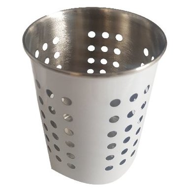 Bestekbeker / bestekhouder MONICA - Wit - RVS - Rond - Ø10,5 x H13 cm