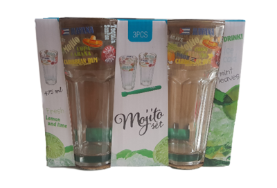 Mojito set - Glas - Transparant - Set van 3