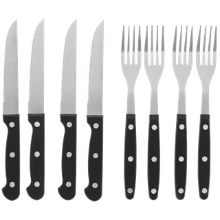 Steak en pizza bestek - Zilver / Zwart - RVS - Set van 8