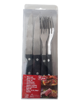 Steak en pizza bestek - Zilver / Zwart - RVS - Set van 8