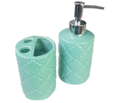 Tandenborstelhouder en zeepdispenser MARGA - Turquoise - Keramiek