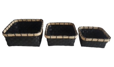 Gevlochten opbergmanden JELLE - Zwart - Set van 3