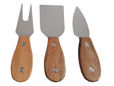 Kaasmessen set - 3 delig - Bruin - Hout / Staal