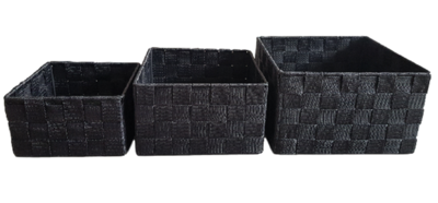 Opbergmanden FOKKE - Geweven lint - Grijs - Set van 3