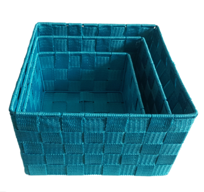 Opbergmanden FOKKE - Geweven lint - Blauw - Set van 3
