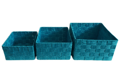Opbergmanden FOKKE - Geweven lint - Blauw - Set van 3